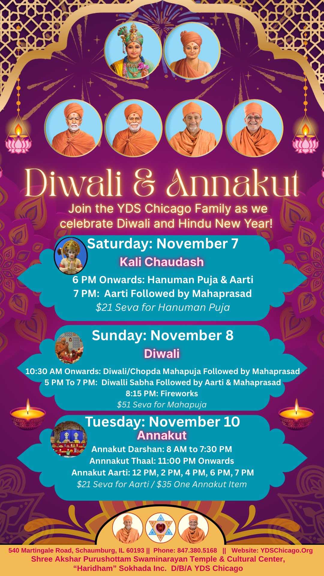 Diwali and Annakut - November 7 to 10, 2026